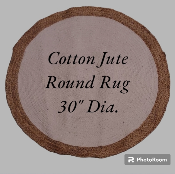 (2l Organic Cotton & Natural Jute Hand-woven Handmade Textured Round Accent Rugs - Picture 1 of 9